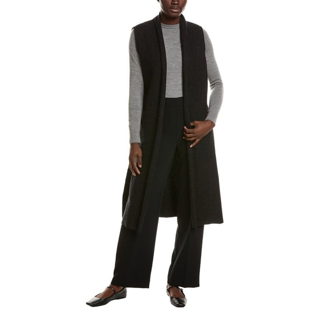Eileen Fisher Womens Shawl Wool Vest, Gray